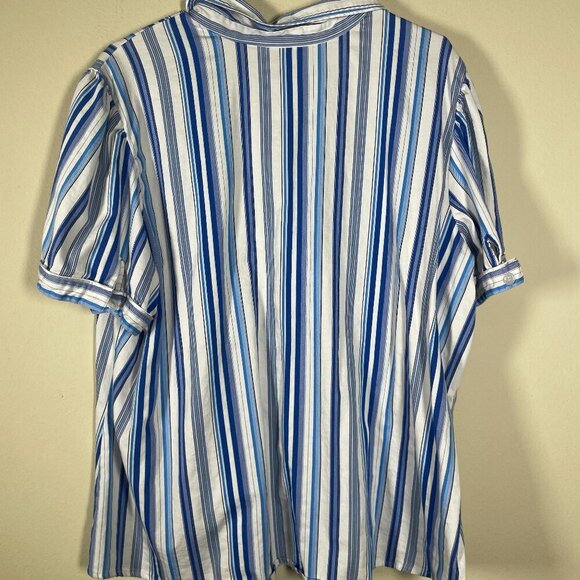 Lane Bryant Women's SS Stripe Button-up Blouse 22/24 Blue White Cotton! - Picture 4 of 5